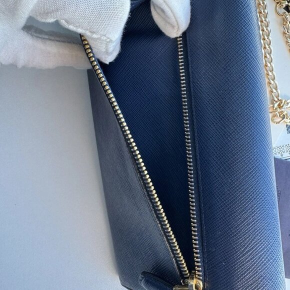 Prada Saffiano Blue Leather Long Wallet. 3 Way Use. W/no Brand Chain - Picture 3 of 16
